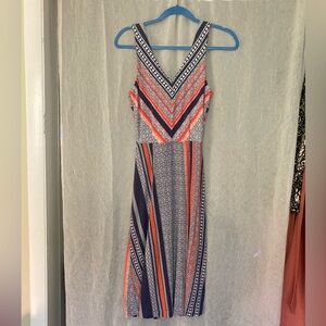 Cynthia Rowley Sleeveless Geometric Blue and Orange Midi Dress Size S